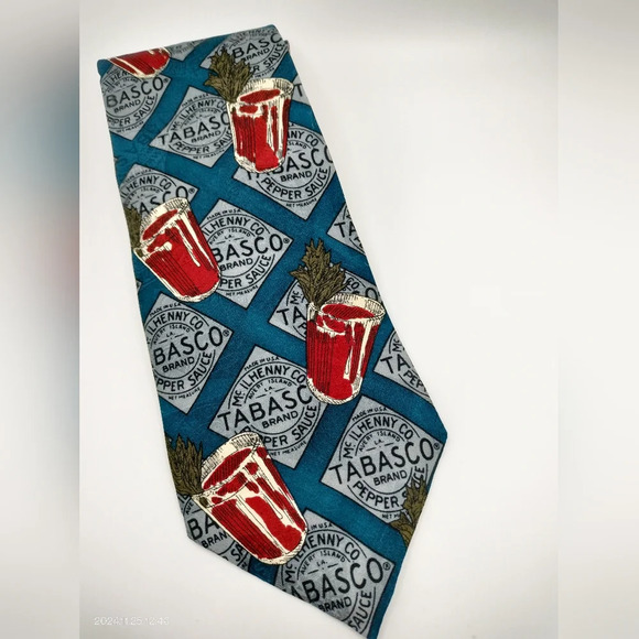 Tabasco Men's Novelty Silk Necktie Tie Bloody Mary Cocktail Made in USA 4 x 56 - Picture 1 of 9